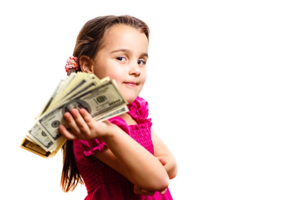 Brunette girl holding dollars depicting expensive air conditioner repair