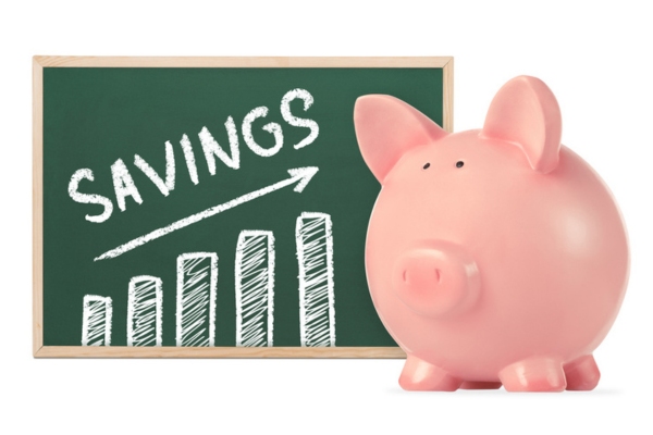 savings written on board with bar graph doodle and piggy bank in front